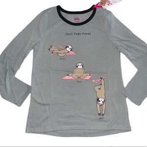 Nwt justice girls shirt sloths gray graphic scoop neck long sleeve top animal